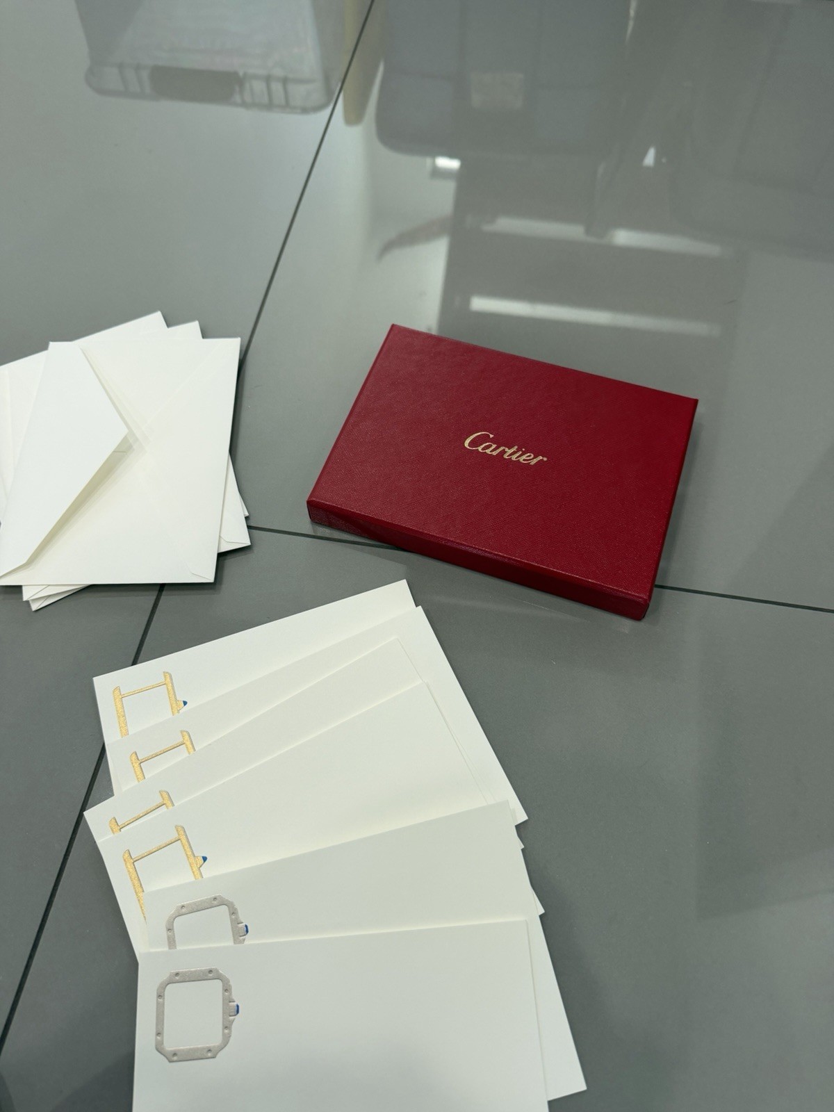 Cartier Stationery Set of 4 in Red Box Note Cards & Envelopes RARE WATCH Cartier Stationery Set of 4 in Red Box Note Cards & Envelopes RARE WATCH