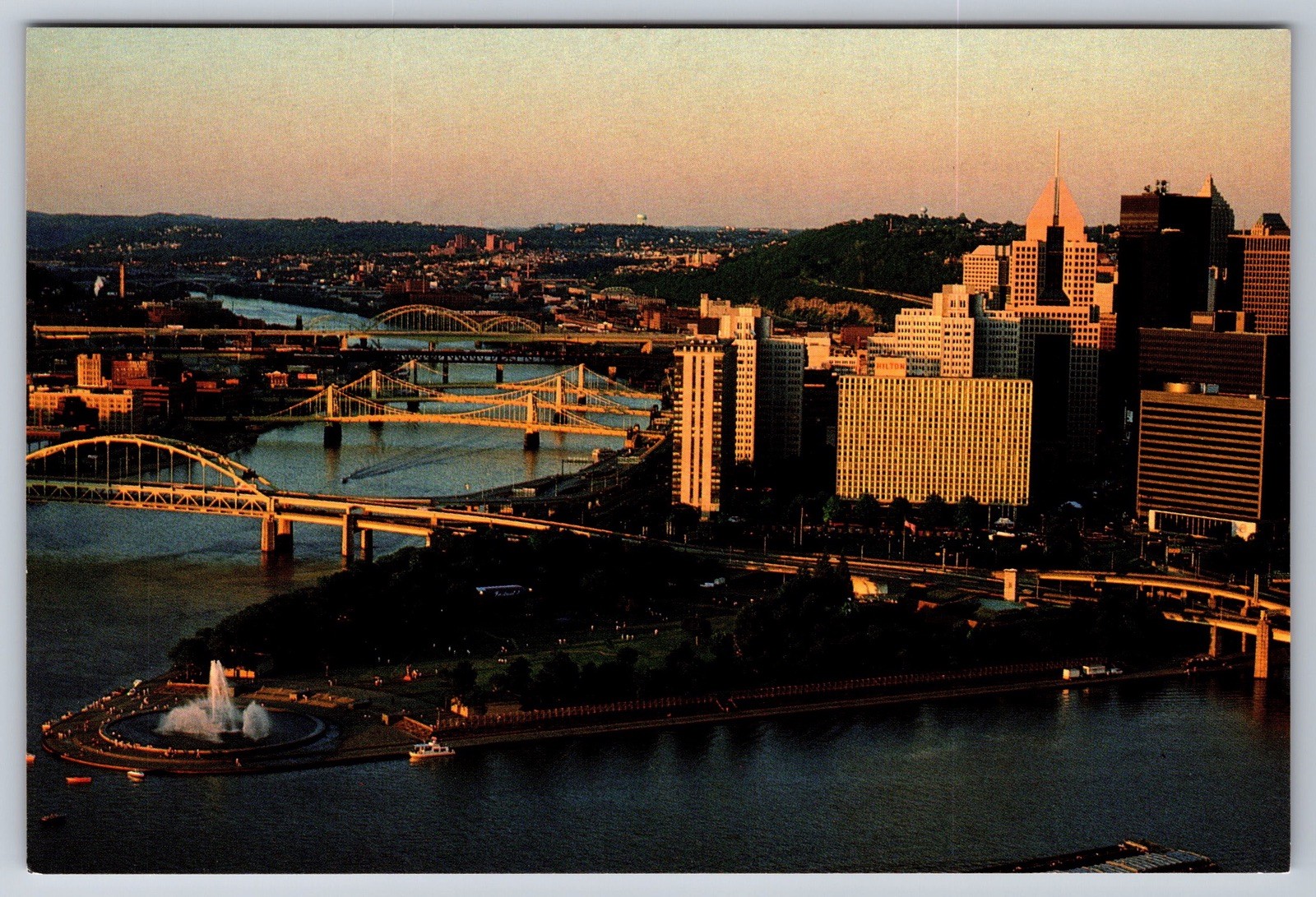Postcard Pittsburgh Hilton Hotel & Towers Point State Park Skyline PA
