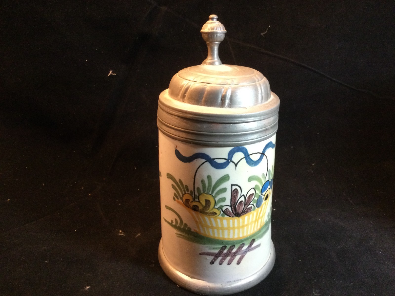 Antique Early Faience Beer Stein Walzenkrug by Schrezheim Factory Floral c.1820s