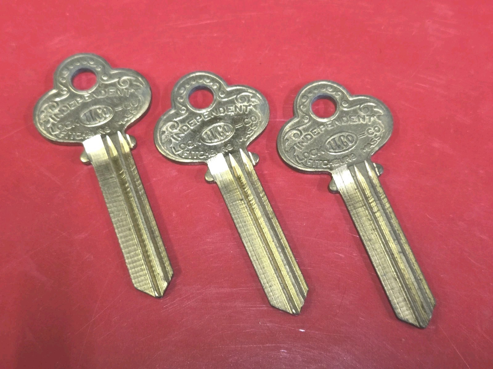 Vintage Lot Of 3 Independent Lock Co. Uncut CO33 Brass Key Blanks Fitchburg Mass