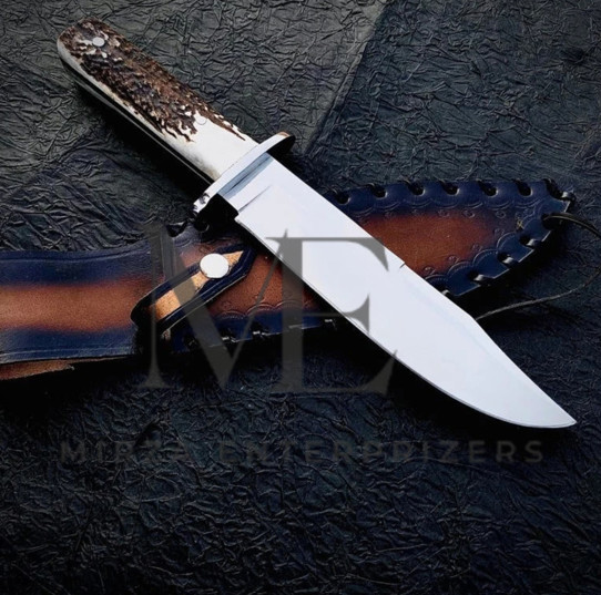 CUSTOM HANDMADE STAINLESS STEEL HUNTING SURVIVAL KNIFE STAG HANDLE |USA TAX PAID