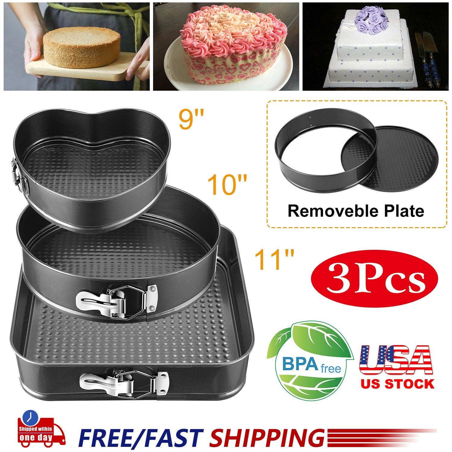 3Pcs Springform Pan Set Non-stick Cake Pan Bakeware/Cheesecake Pans 9\