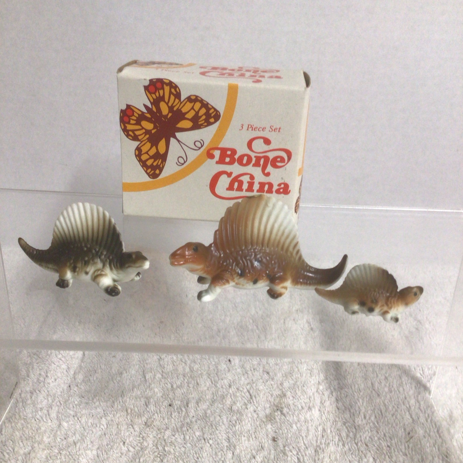 Vintage Bone China Miniatures - Three Dimetrodons In Original Box 83-506