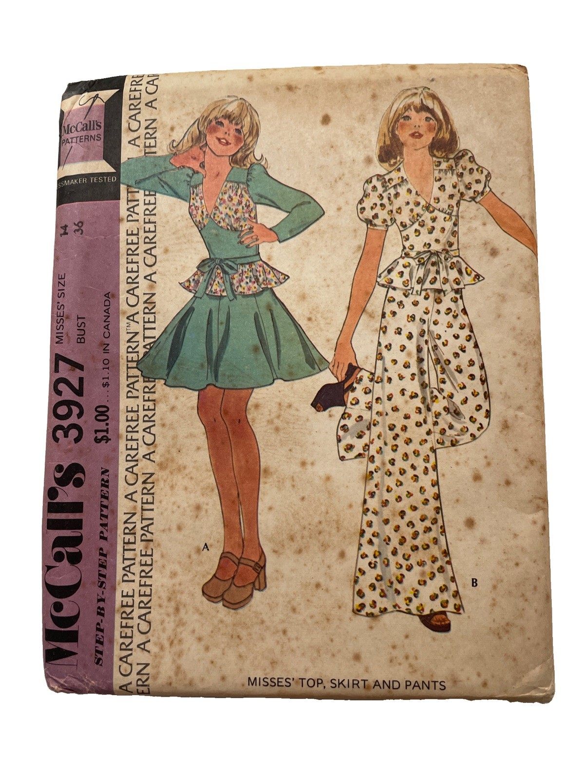 McCall’s 3927 Vintage 1974 Misses Top Skirt & Pants Size 14 UNCUT