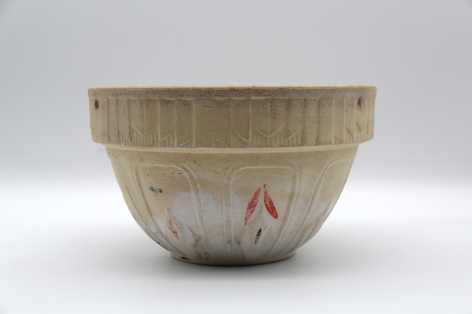 Vintage Hanging Flower Planter Pot Art Deco Flower Pattern Unglazed Pottery