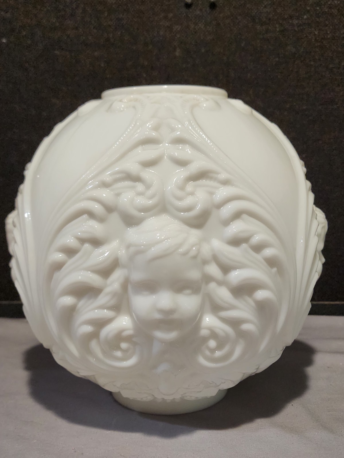 Vintage Milk Glass Baby Face Cherub Oil Lamp Globe 10\