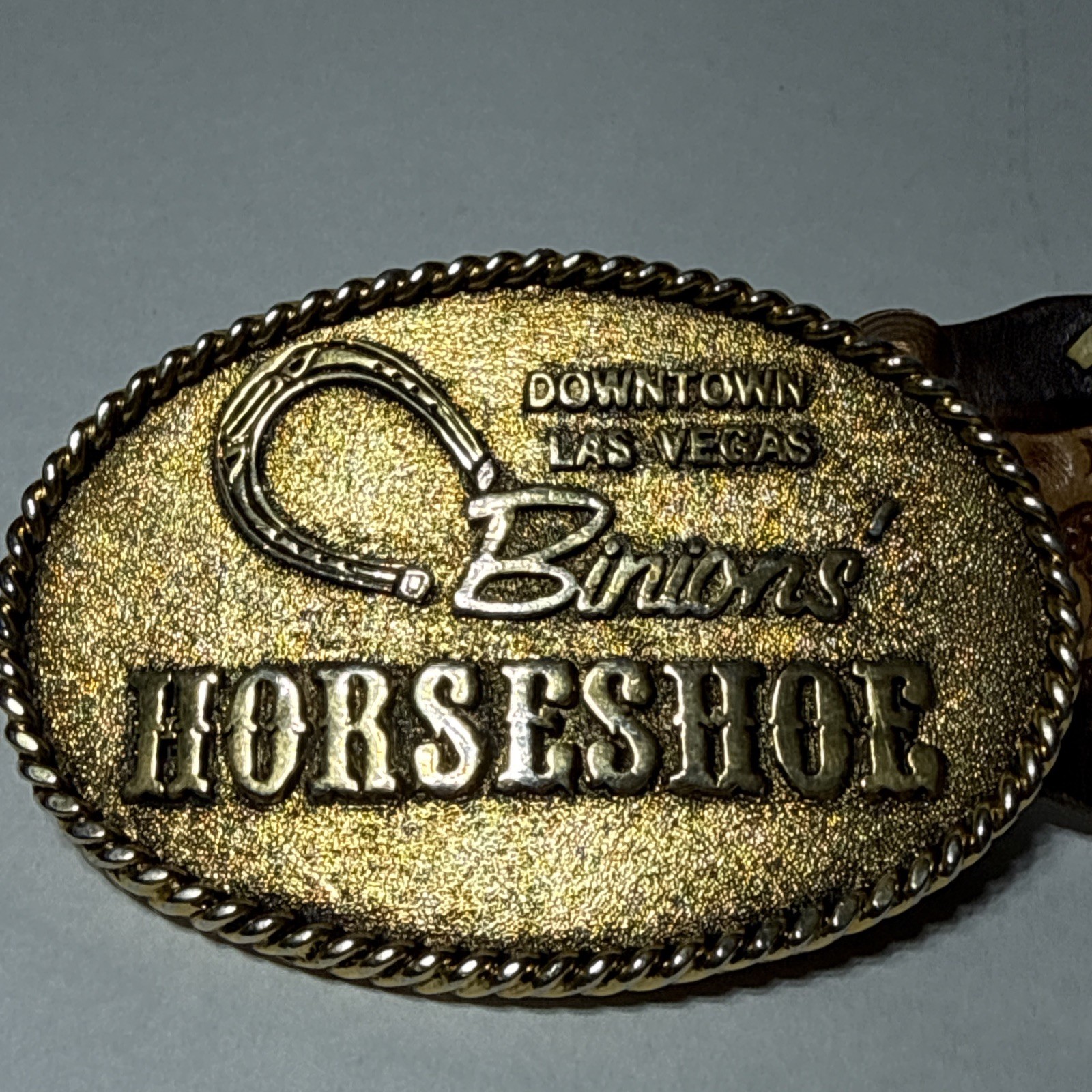 Vintage Binions Horseshoe Casino Downtown Las Vegas Gold Tone Metal Belt Buckle