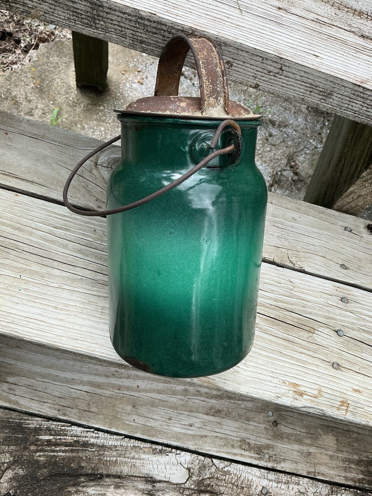 EARLY SHAMROCK GREEN MILK/CREAM CAN 19th 20th GRANITEWARE ENAMELWARE VERY RARE EARLY SHAMROCK GREEN MILK/CREAM CAN 19th 20th GRANITEWARE ENAMELWARE VERY RARE