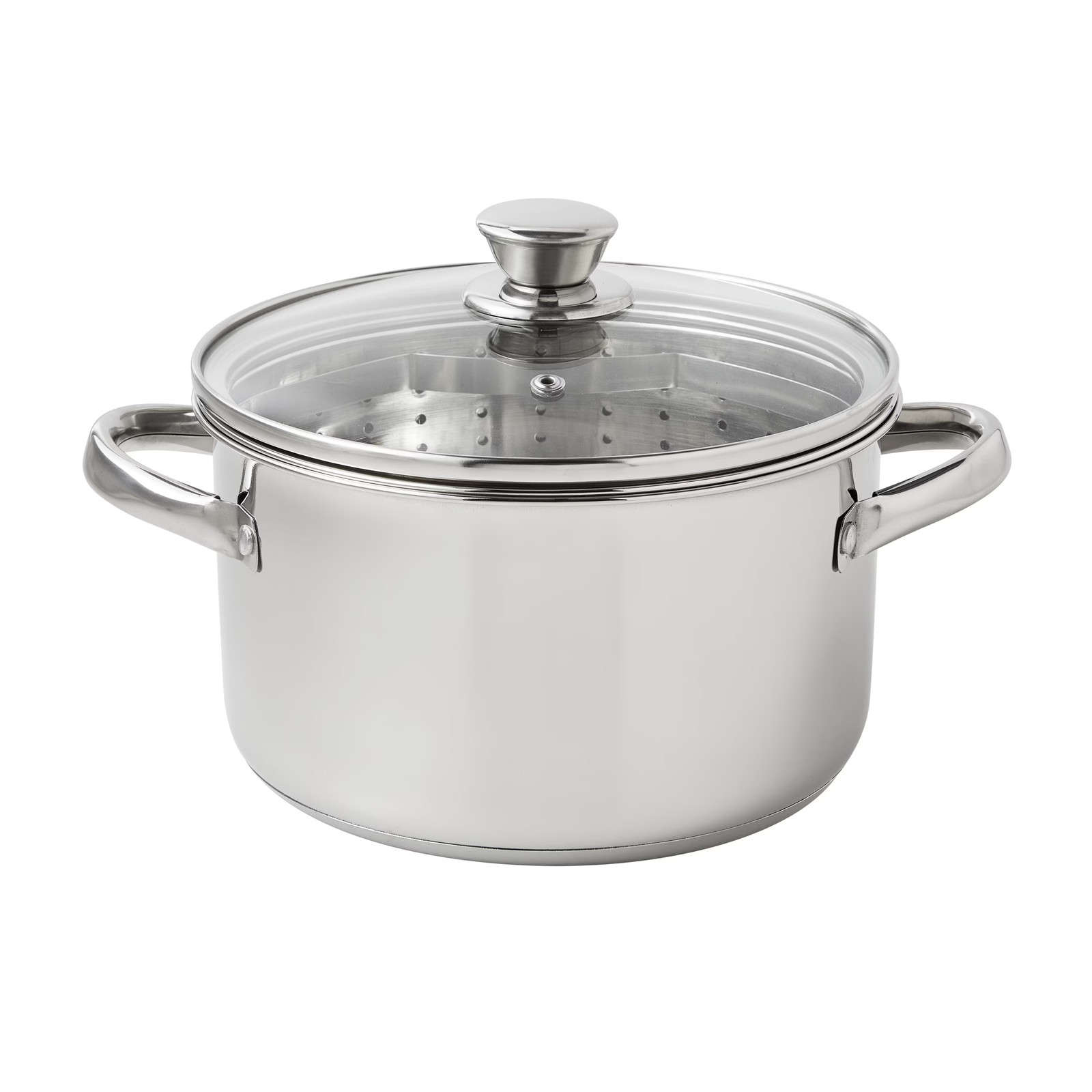 Mainstays Stainless Steel 4Qt Steamer Pot Glass Lid Induction Safe Veggies Fish