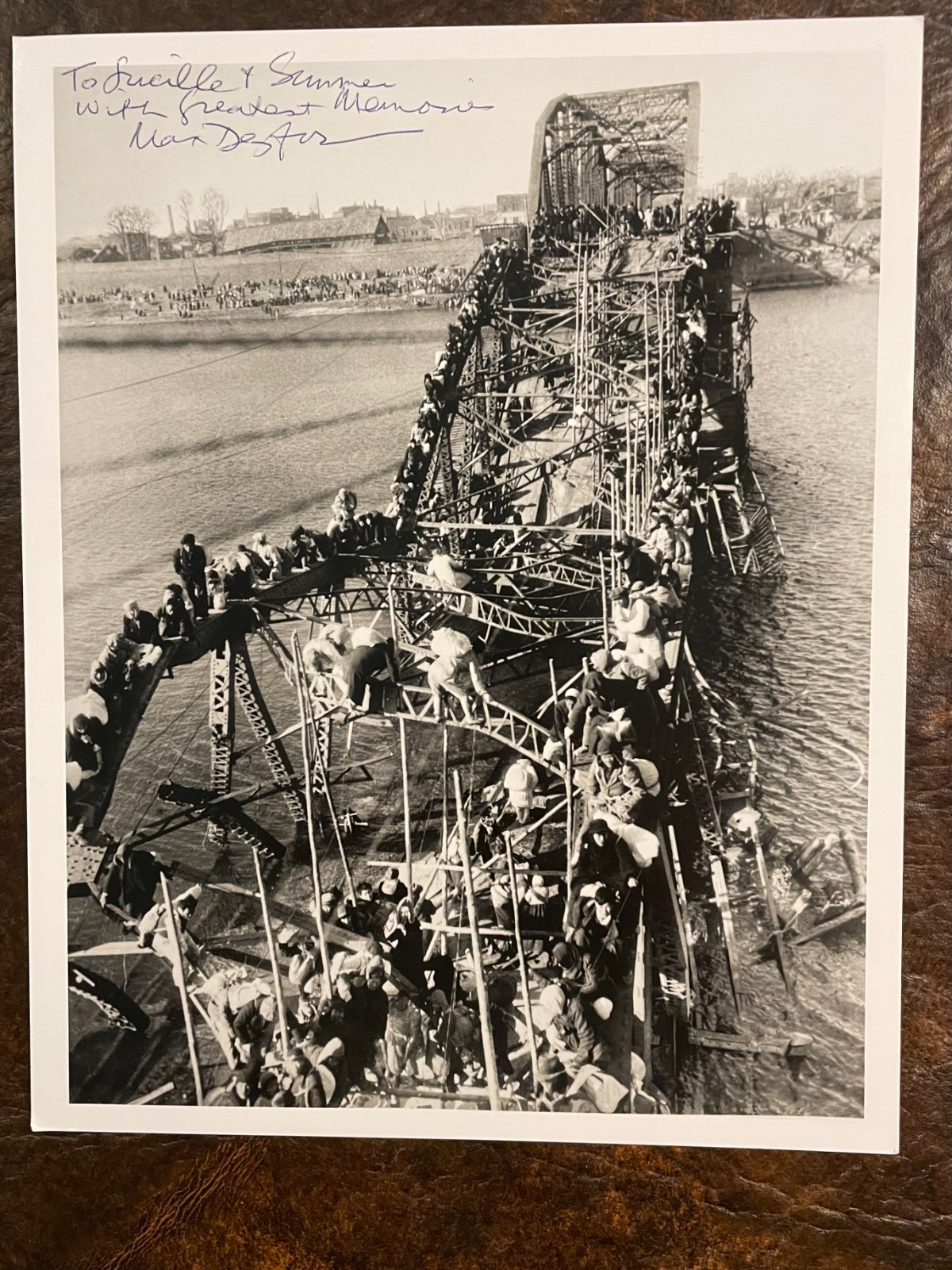 Flight of Refugees Across Wrecked Bridge in Korea - Max Desfor SIGNED Photo