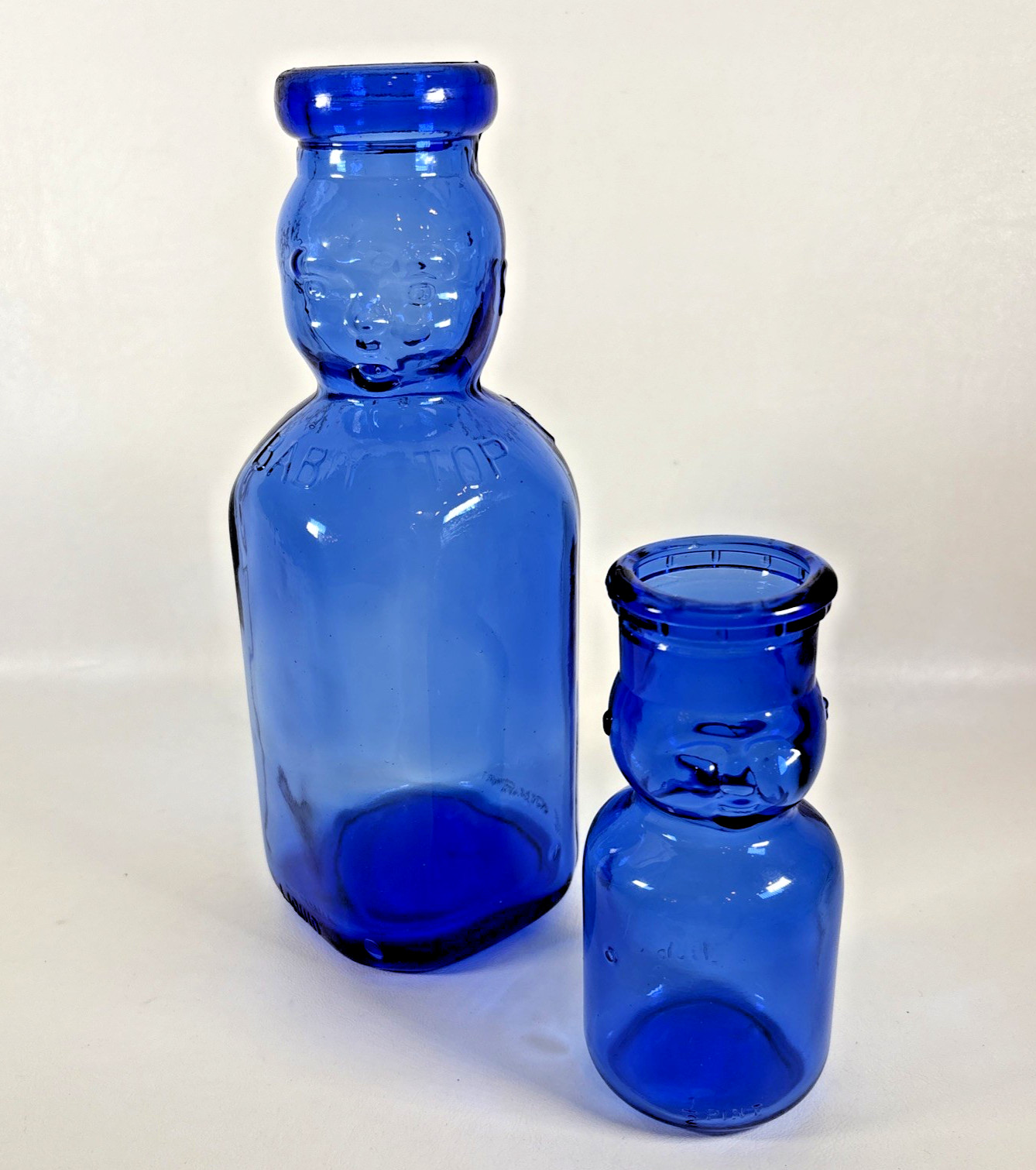 Vintage Cobalt Blue Brookfield Baby Top Insulator Milk Bottles 1 Qt & 1/2 Pint