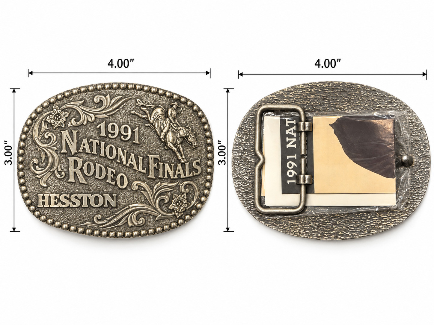 1991 Hesston National Finals Rodeo NFR Belt Buckle 4x3 NEW w/ Original Paperwork