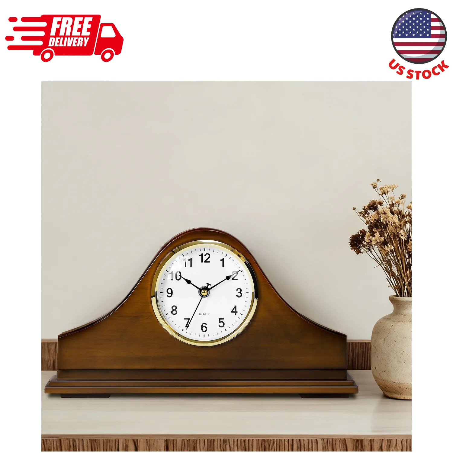 Vintage Tabletop Mantel Clock with Hidden Storage Retro Brown Quartz Desk Decor Vintage Tabletop Mantel Clock with Hidden Storage Retro Brown Quartz Desk Decor
