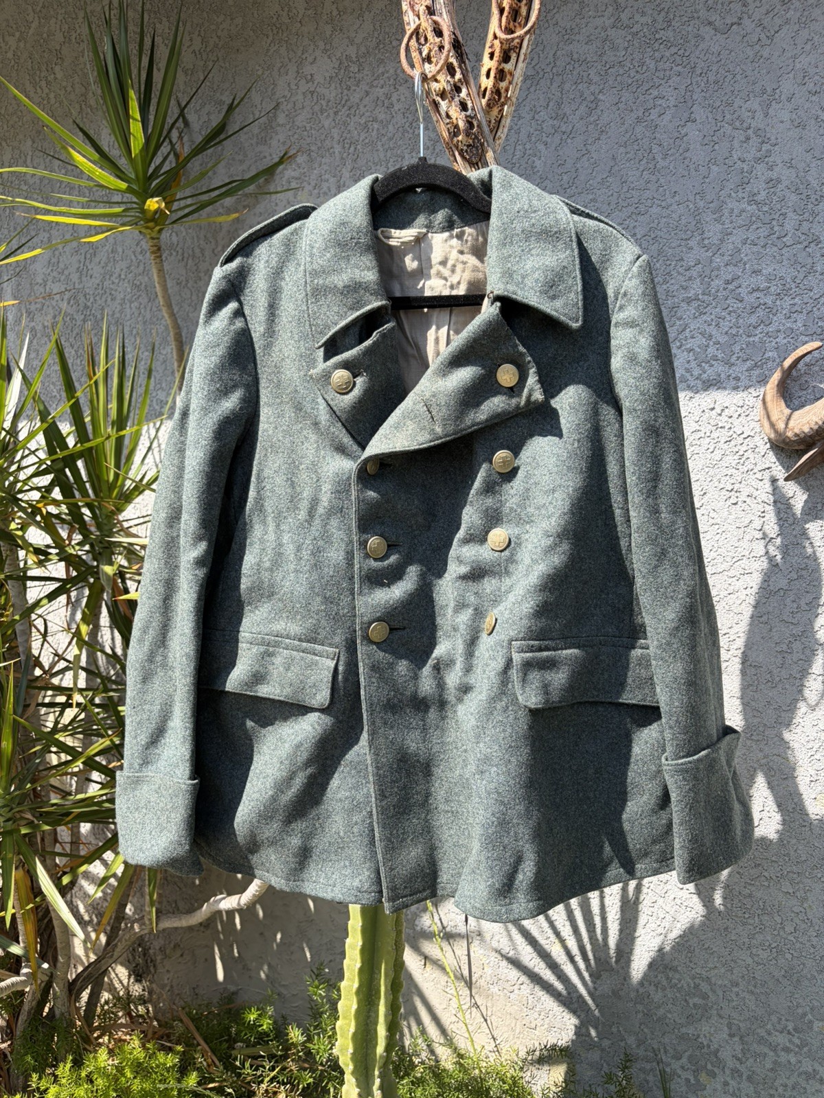 WW2 Swiss Army Jacket Wool Military Pea Coat SZ M - L Rare 40s / 50s Vintage