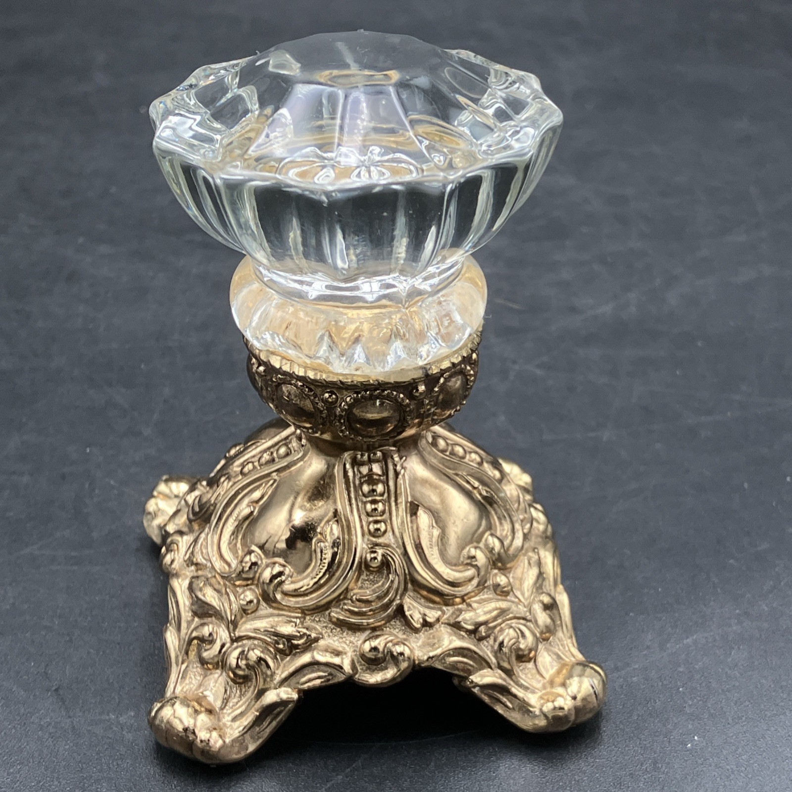 Vintage Crystal Knob Brass Footed MCM Heavy Ornate