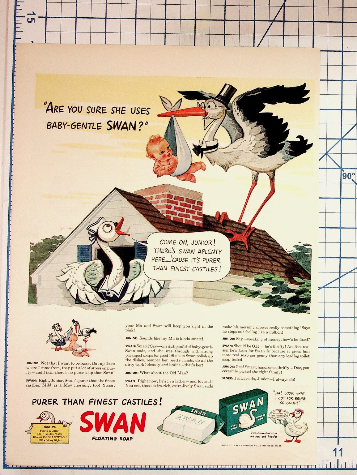 Vintage 1940s Swan Floating Soap Ad Baby Stork Burns & Allen Radio Show Ephemera Vintage 1940s Swan Floating Soap Ad Baby Stork Burns & Allen Radio Show Ephemera