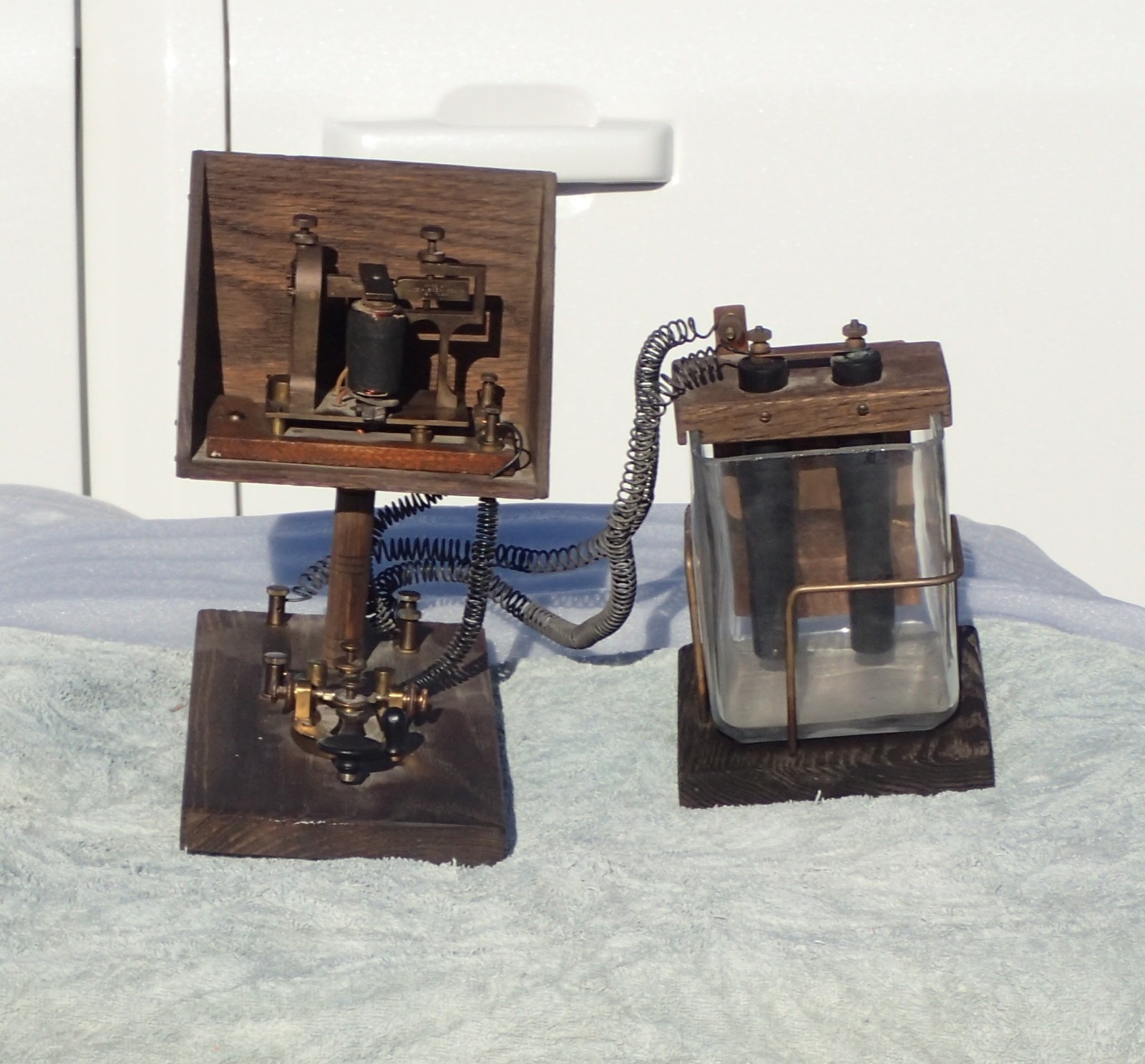 Antique J.H. Bunnell & Co. Telegraph Station with Cell Battery Glass Jar