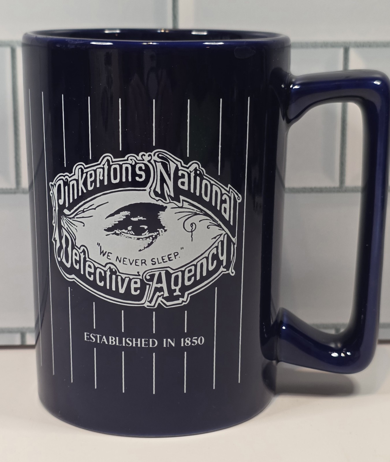 RARE VTG Pinkerton National Detective Agency Logo Ceramic 12 oz Coffee Mug Blue RARE VTG Pinkerton National Detective Agency Logo Ceramic 12 oz Coffee Mug Blue
