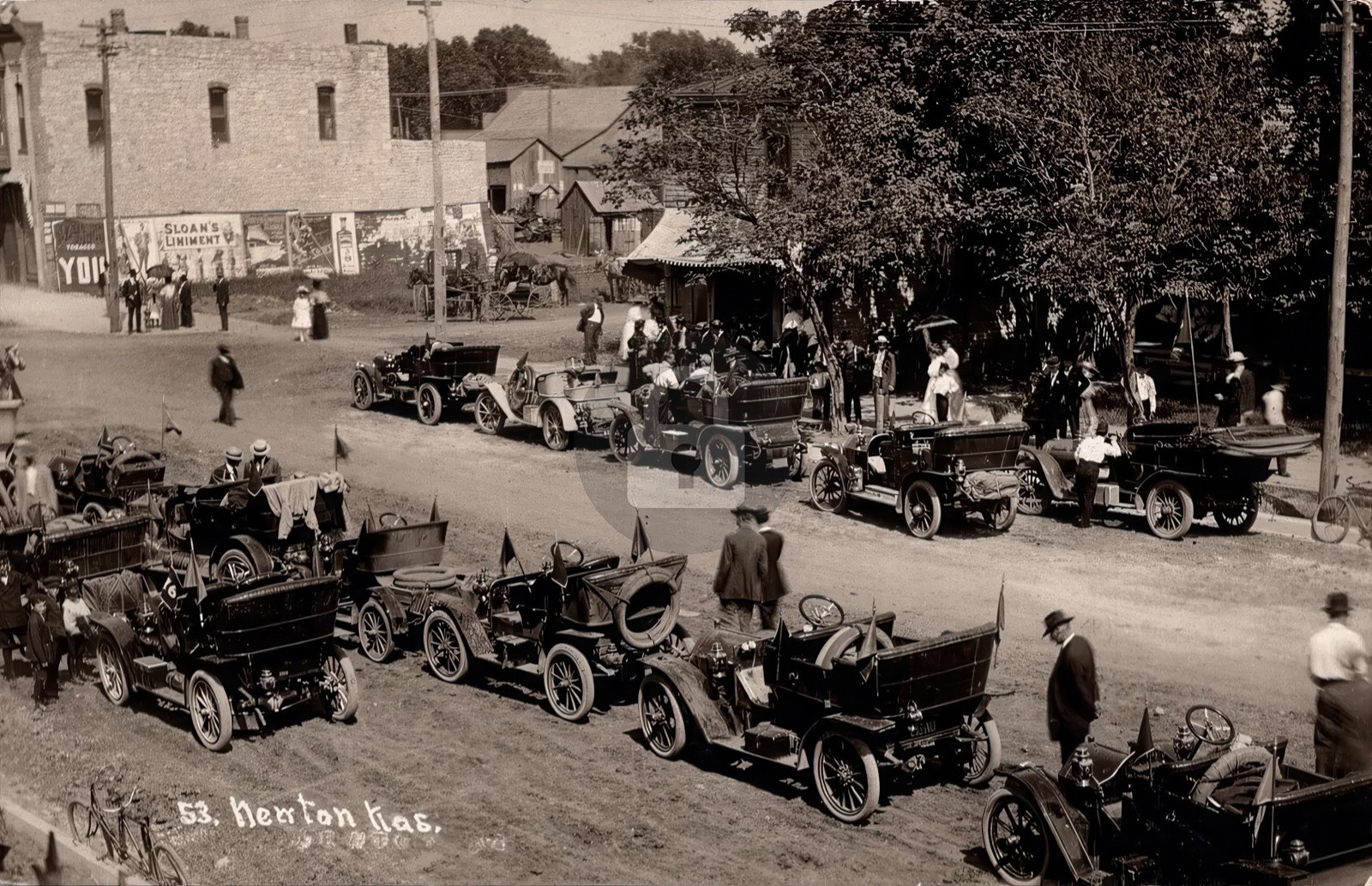 Newton KS Kansas Automobile Parade Early Car s Sloan\'s RPPC Photo Postcard COPY