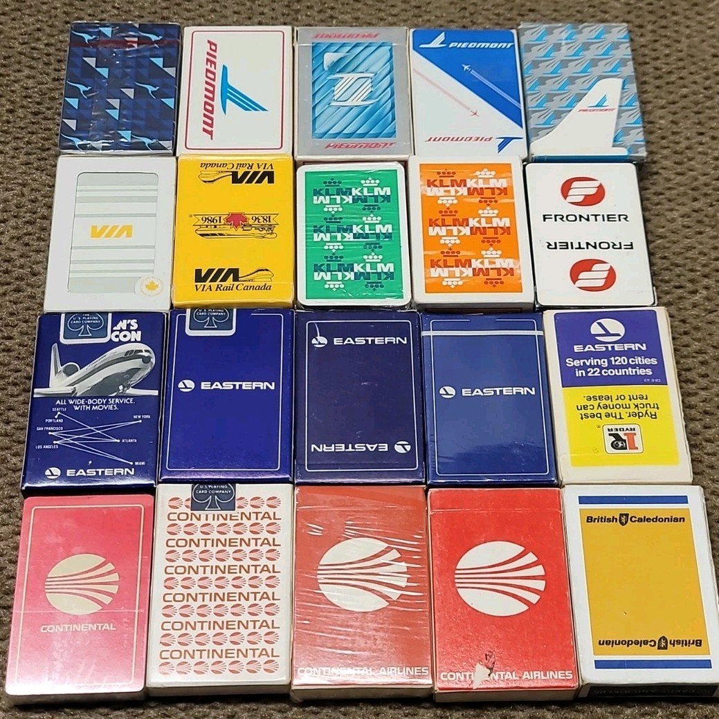 20 Vintage Airline Playing Cards Lot SEALED NOS Qantas Piedmont KLM Eastern Rail