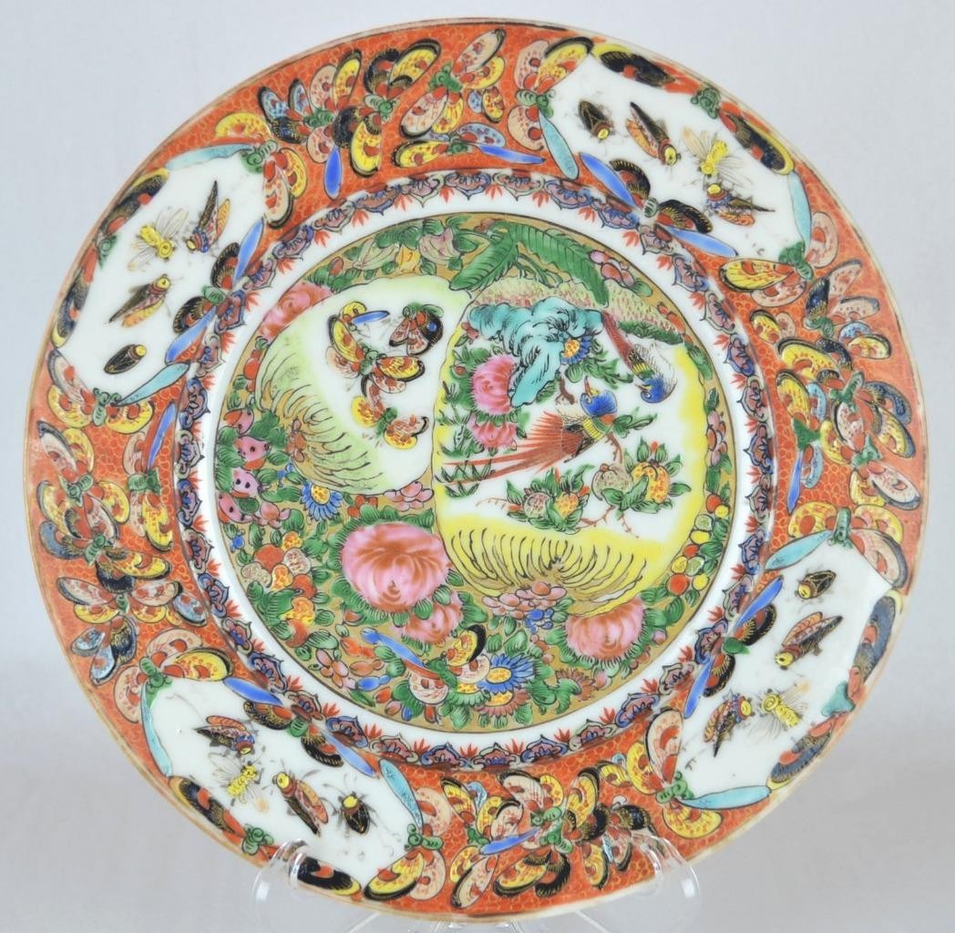 ANTIQUE CHINESE FAMILLE ROSE CANTON PLATE - C1860'S - 8 1/2