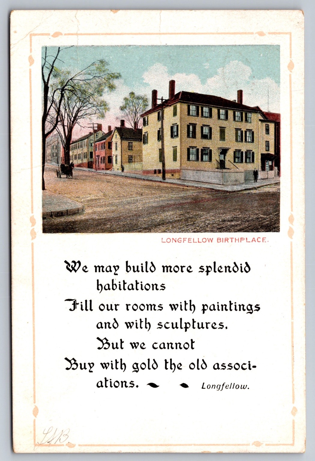 Longfellow Birthplace Portland ME Poem Postcard 1908 Hugh C Leighton Co.