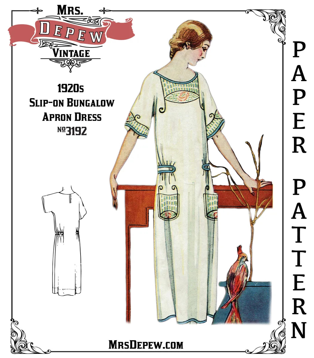 1920s Vintage Sewing Pattern Hooverette Bungalow Apron House Dress #3192 32-50\