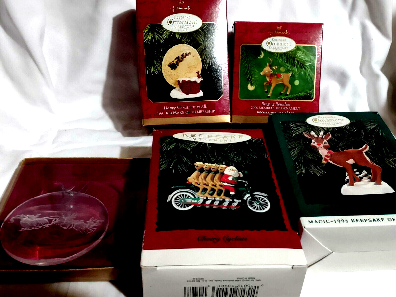 5 Hallmark Keepsake Xmas Ornament Boxes Santa & Reindeer & Sleigh VTG