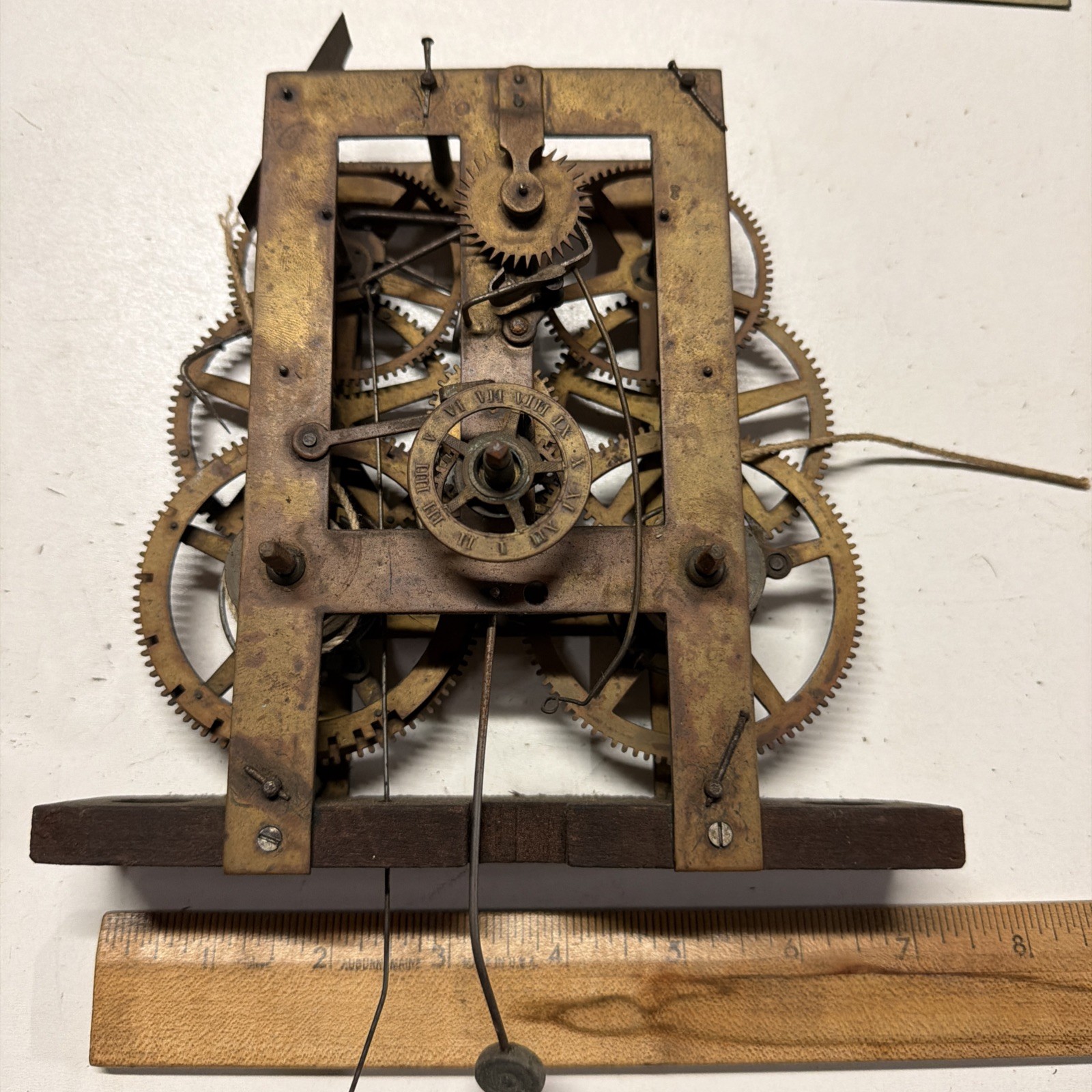 Antique Vintage Ogee EN Welch Brass  Weight Driven Wall Clock  Movement PARTS