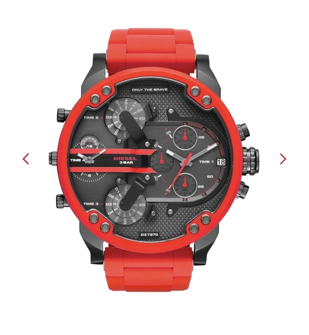 DIESEL DZ7370 Quartz Analog Men Black-Dial Red-Band Wristwatch [GGIT6]