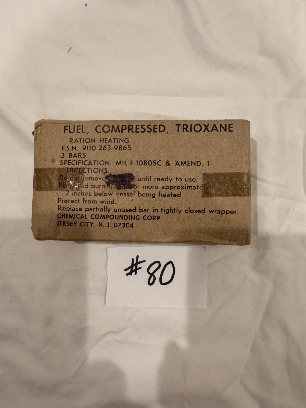 USGI Trioxane, Compressed Fuel, Military Ration Heating, 1 Box, 3 Bars, MIL-F-10 USGI Trioxane, Compressed Fuel, Military Ration Heating, 1 Box, 3 Bars, MIL-F-10