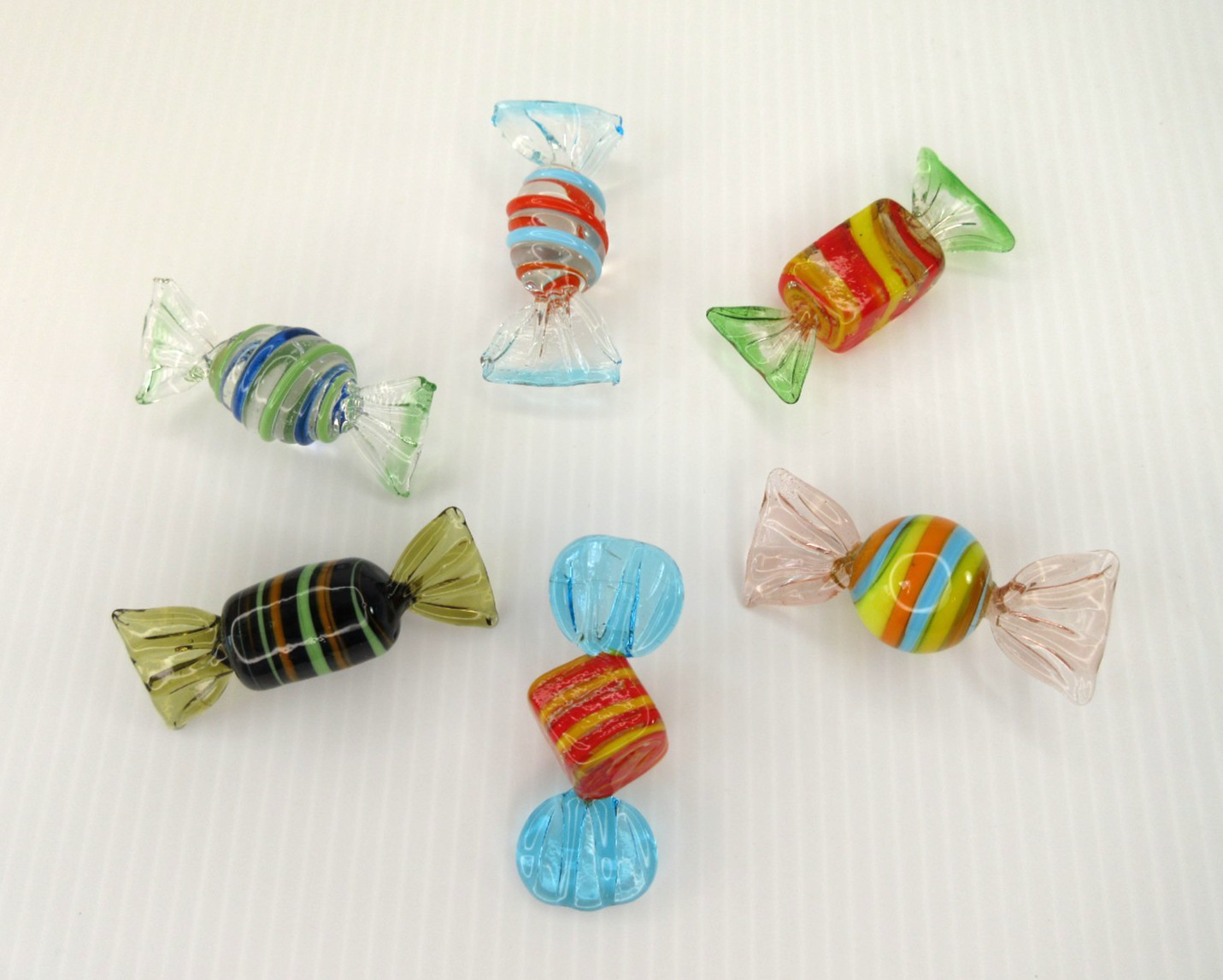 Lot of 6 Vintage Murano Style Hand Blown Art Glass Decor Wrapped Candy Pieces