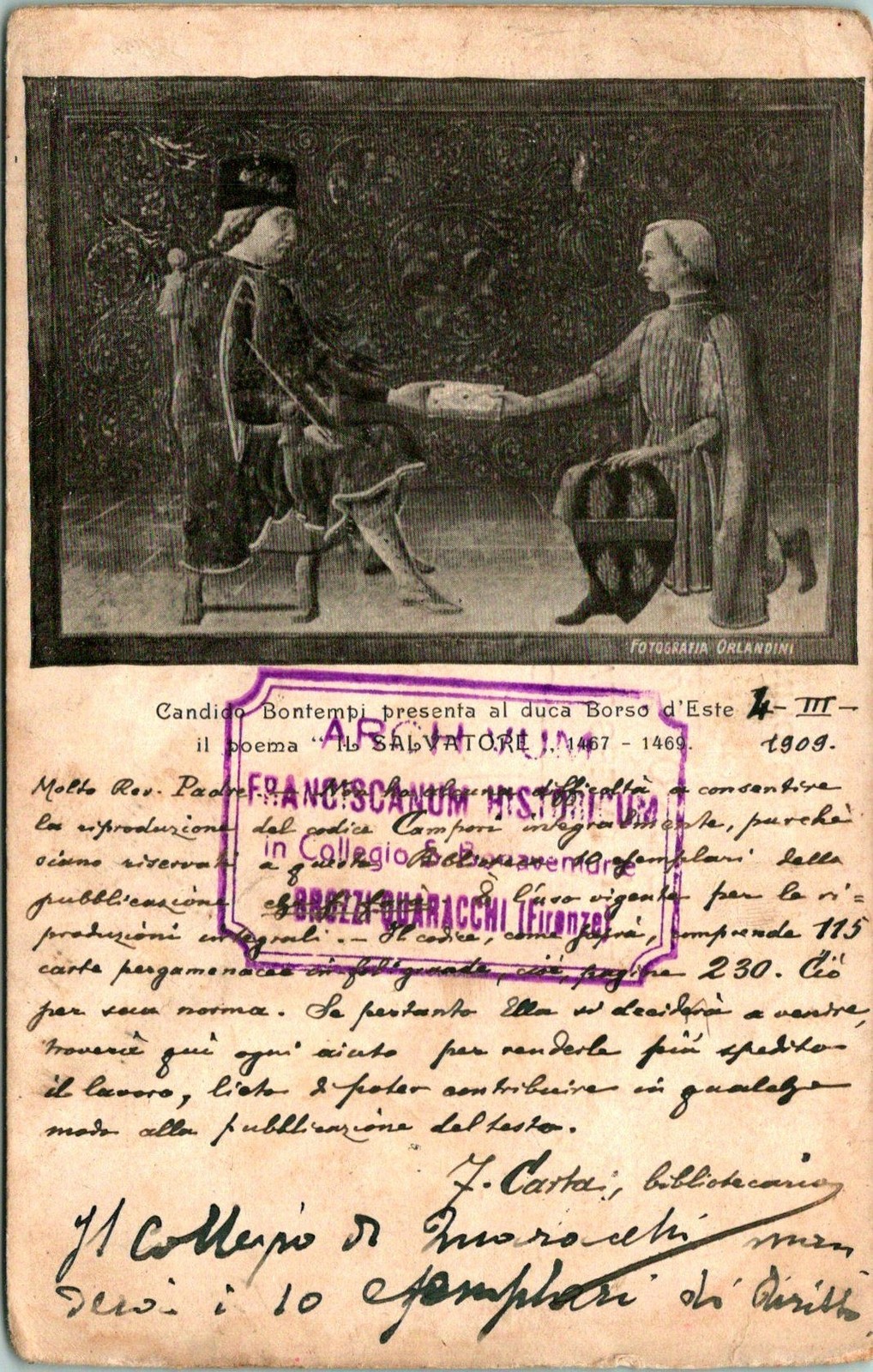 Florence Italy Il Salvatore Poem Postcard Used (32438)