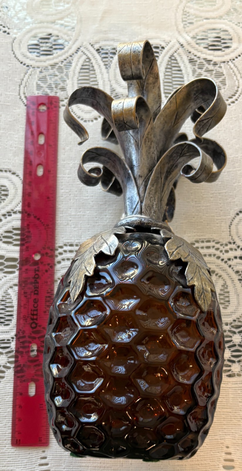 Pineapple Sculpture Orange glass sculpture in a metallic Dimensions11x6