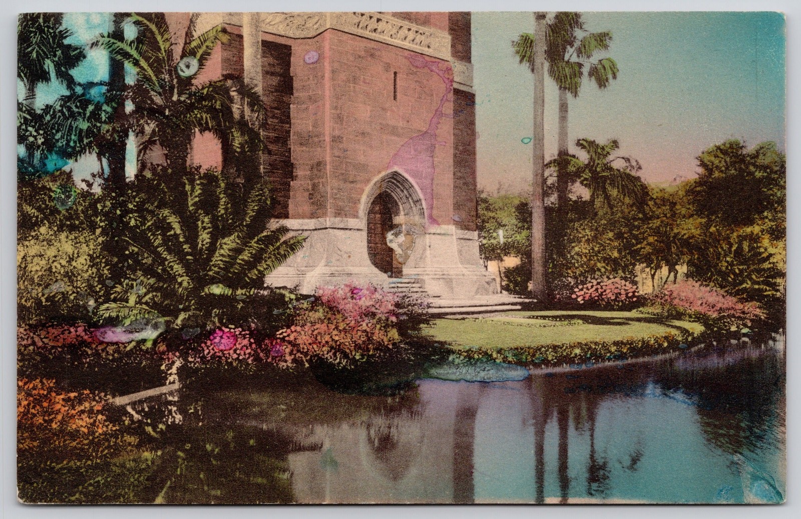 Lake Wales Florida FL Singing Tower Entrance Across Moat Postcard c1930s