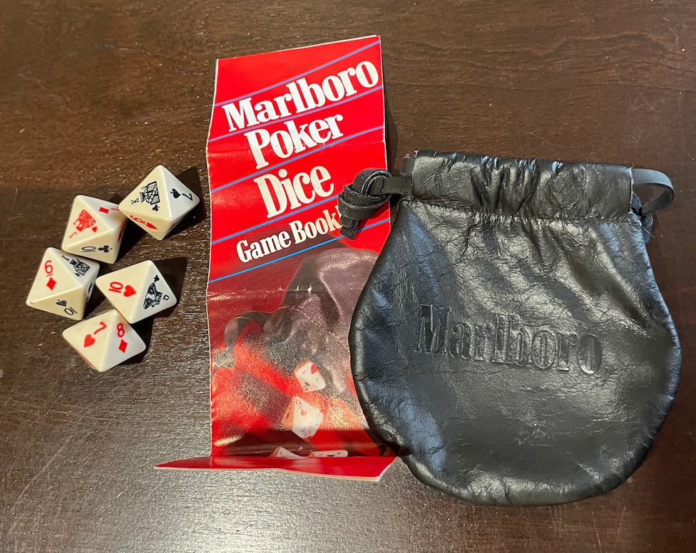 Vintage Marlboro Poker Dice Game Set w/ Pouch & Instructions Marlboro Miles Prom