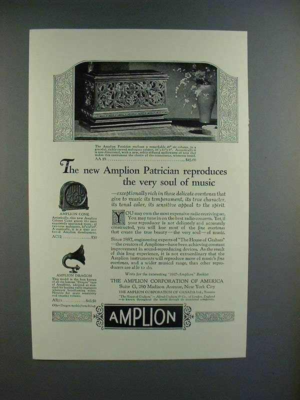 1926 Amplion Patrician, Cone, Dragon Radio Ad 1926 Amplion Patrician, Cone, Dragon Radio Ad