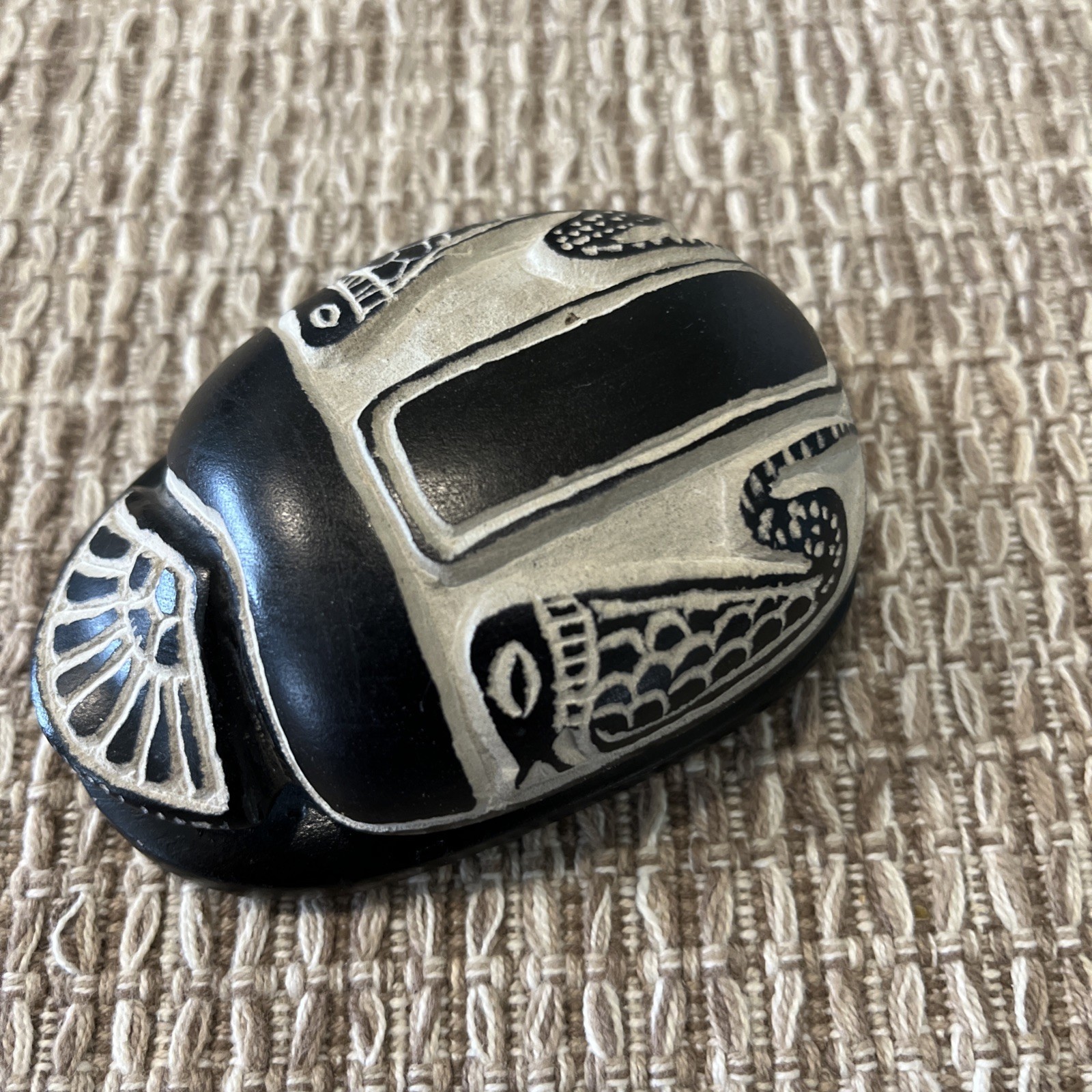 Egyptian Hand Carved Soapstone Scarab Beetle Figurine Paperweight Hieroglyphics