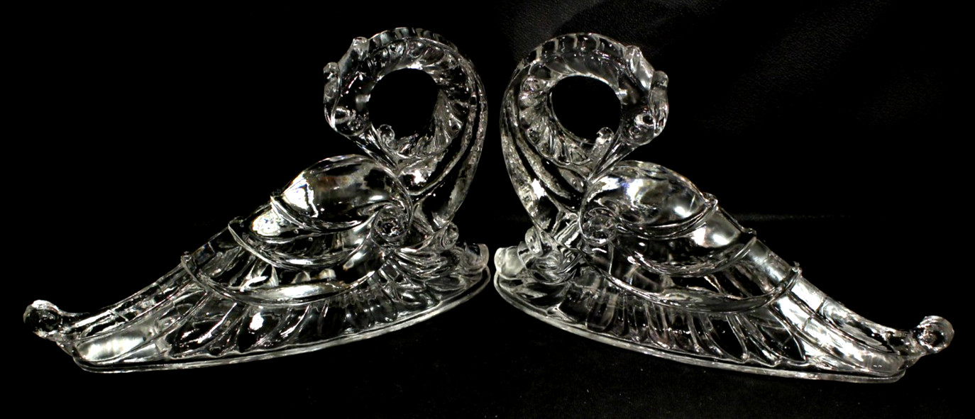 Pair Paden City DRAGON SWANS Clear Glass Excellent Condition RARE 10\