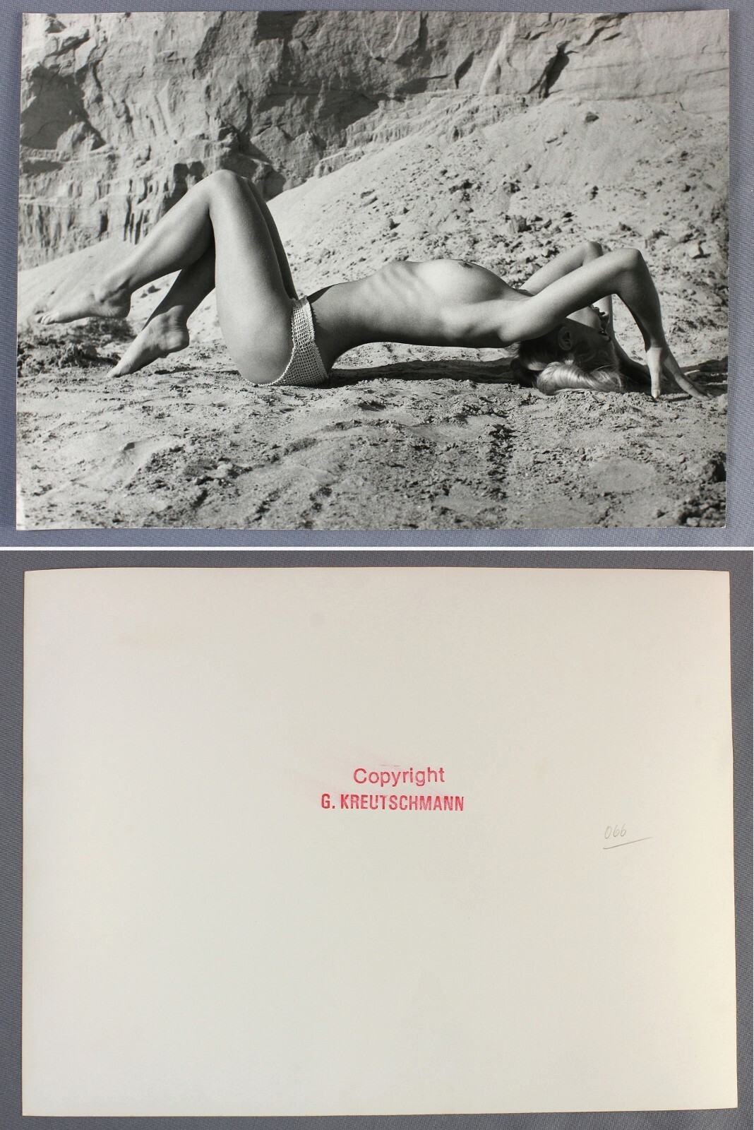 Gert KREUTSCHMANN - original photo - c1975 - nude woman on beach - studio stamp