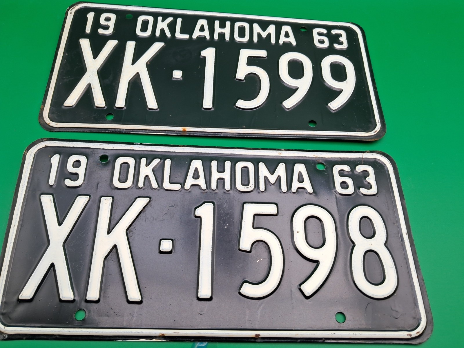 Vintage Oklahoma License Plate Pair XK-1598 & XK1599 RARE SET Pics
