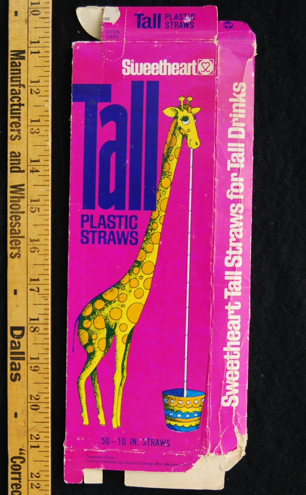[ 1970s - 1980s Sweetheart Tall Plastic Straws BOX - Giraffe Mascot - Vintage ]