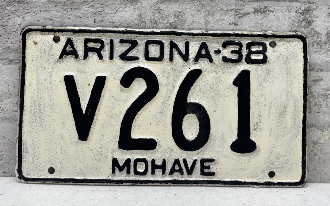 1938 Arizona Mohave License Plate V261 Repainted Vintage Embossed Steel Tag