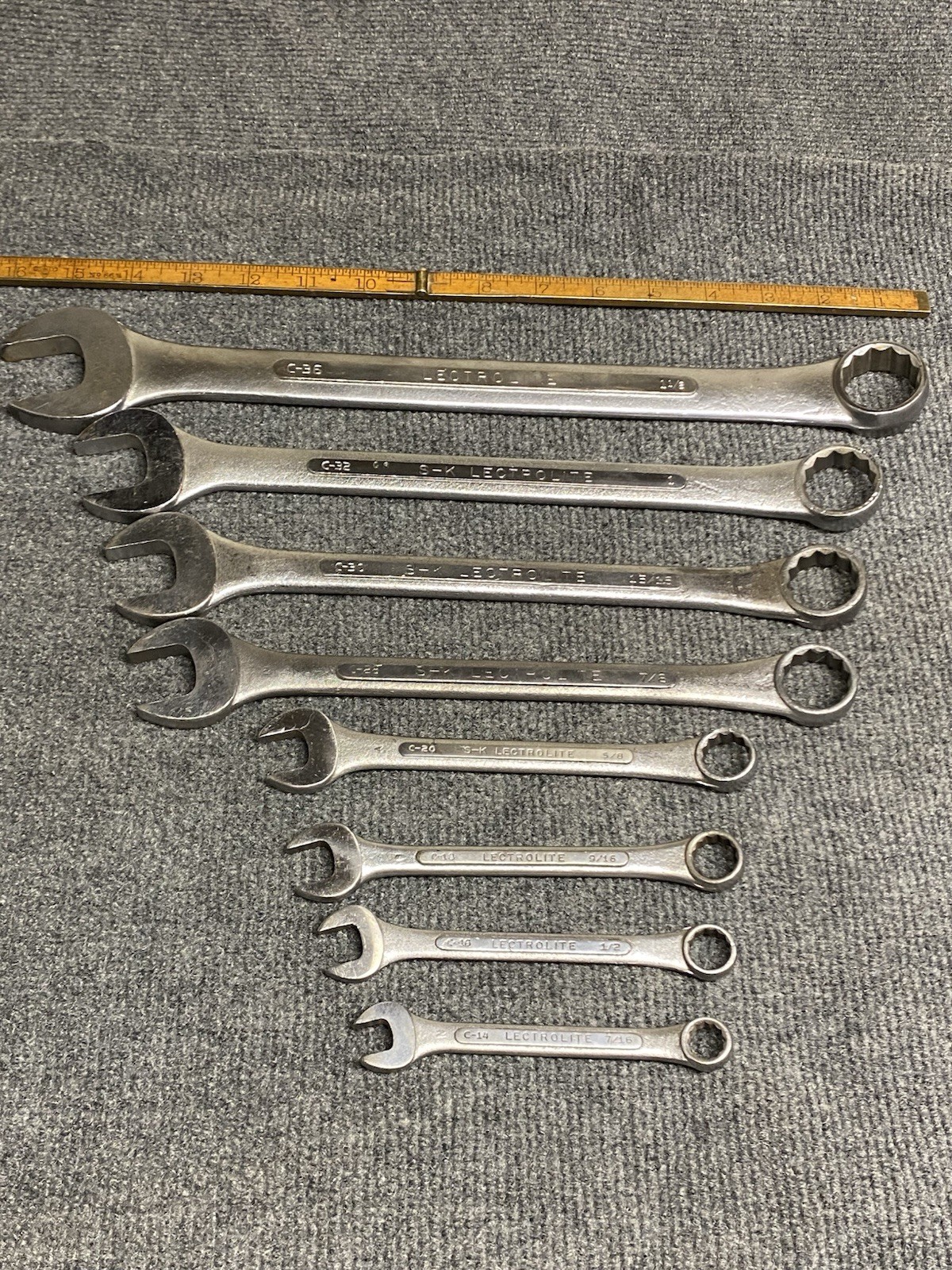 Vintage S-K Lectrolite  Combination 8 Pc Wrench Set Made in USA