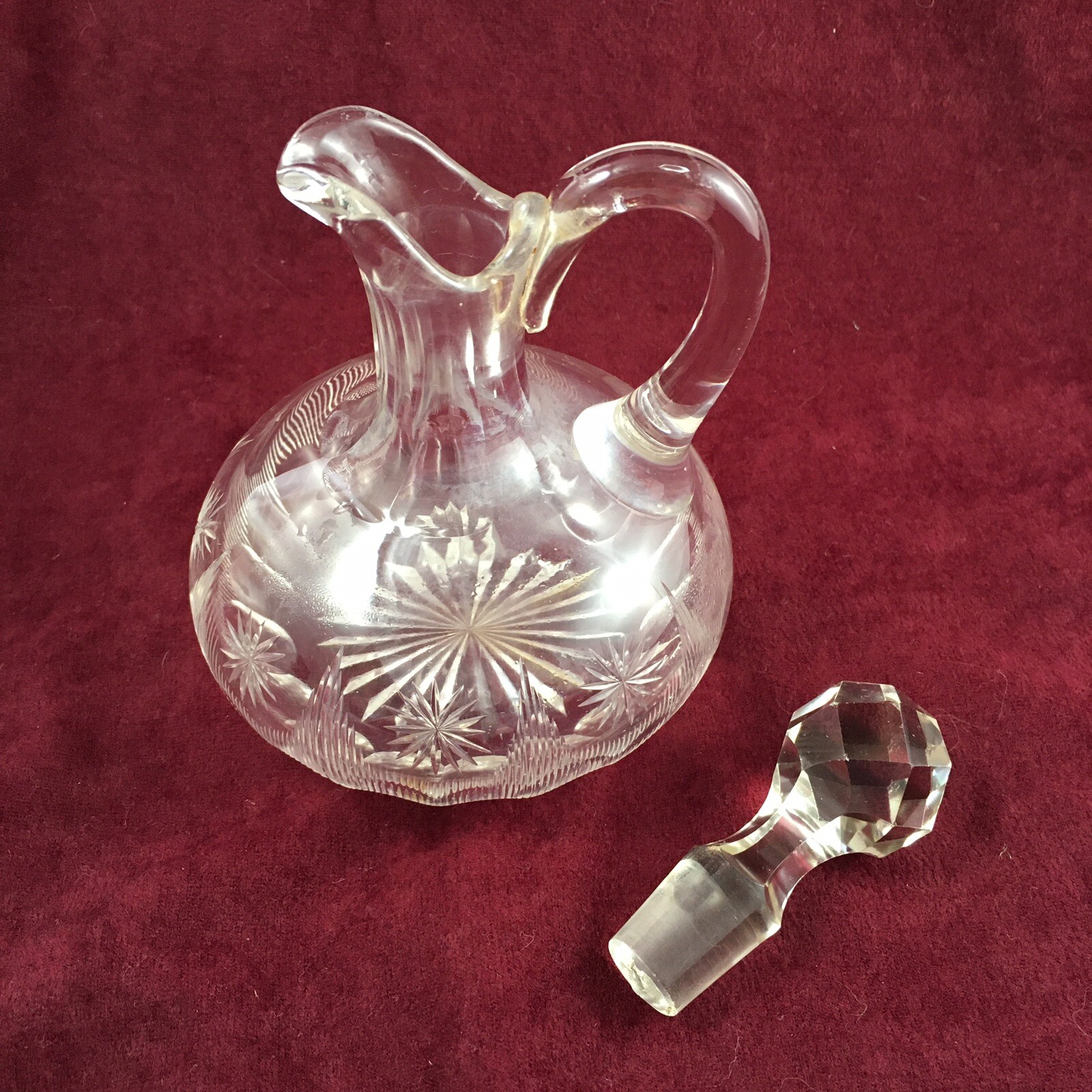 Glass Cruet with topper and Stars 5.5” tall Clear color