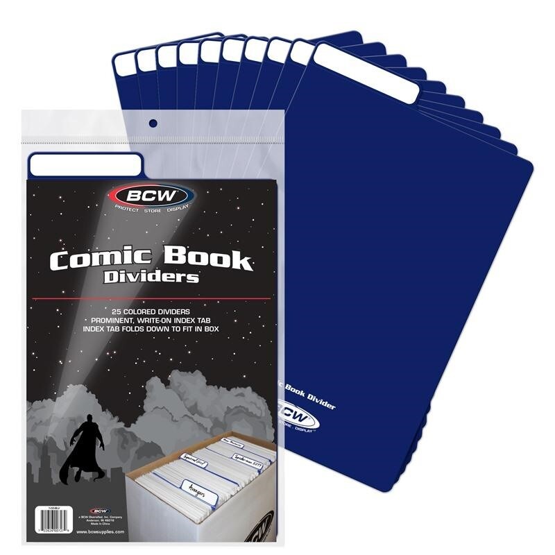 25 BCW Blue Comic Book Plastic Dividers With Folding Write On Tab 
