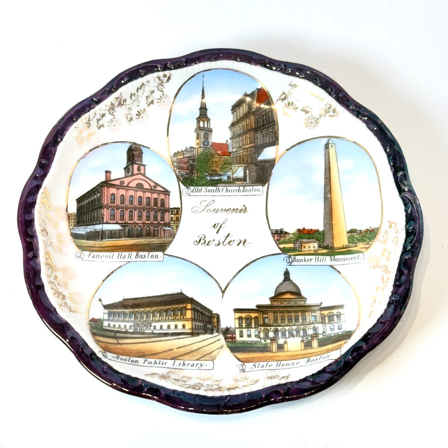 BOSTON - MA Massachusetts Antique Trinket China Cobalt Dish Plate