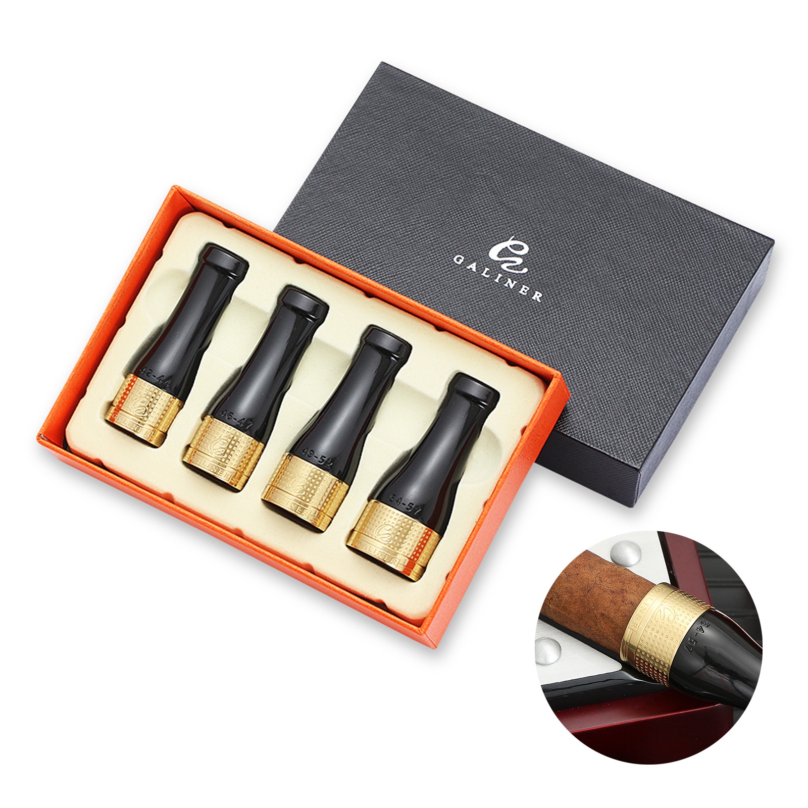 Galiner Golden Pure Copper Cigar Holder Mouthpiece Nozzle 4 Sizes Gray Gift Box