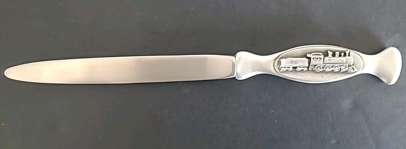 Vintage Pewter Train Letter Opener On The Handel 8 inch