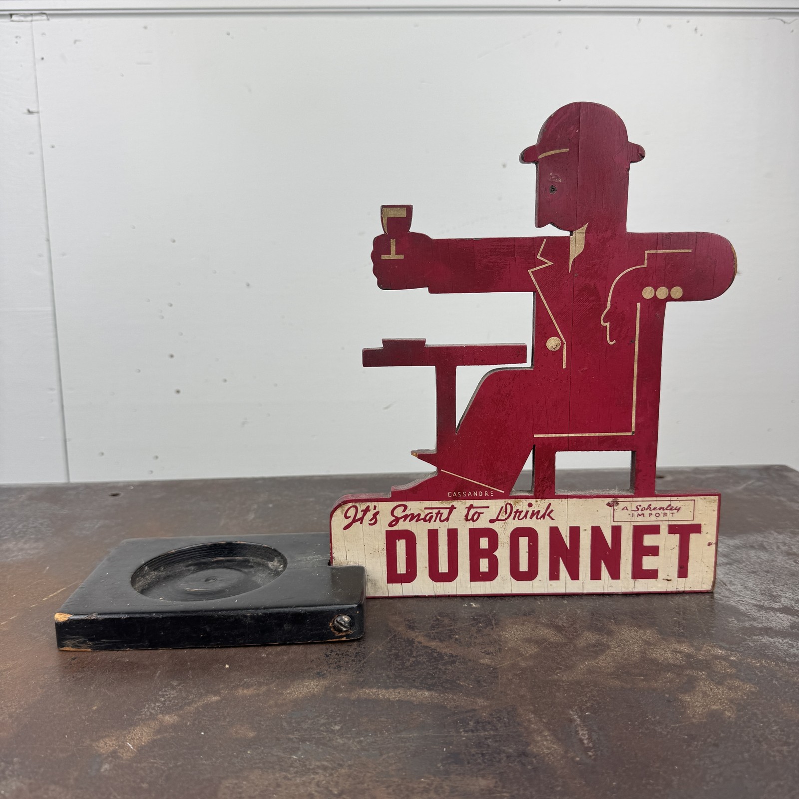 Vtg DUBONNET Quinquina Bar Back Advertising Display Painted Wood Bottle Stand Vtg DUBONNET Quinquina Bar Back Advertising Display Painted Wood Bottle Stand
